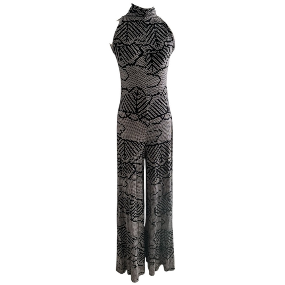 BEL KAZAN Anthropologie Jumpsuit Black White‎ Geometric Sleeveless Size S Resort